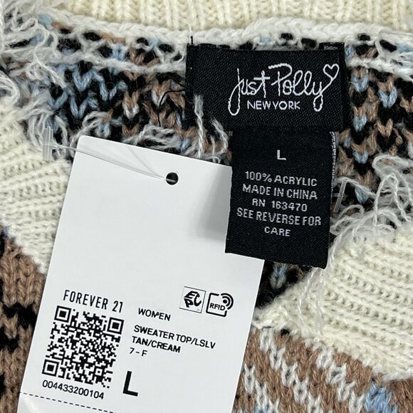 NEW Just Polly Junior Plaid Distressed V-Neck Fringe Boxy Pullover Sweater Large - Picture 8 of 10